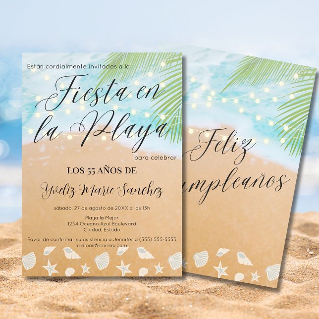 Spanish Chic Beach Sand Palm 55th Birthday Party Invitation (Creator Uploaded)
