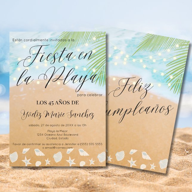 Spanish Chic Beach Sand Shore 45th Birthday Party Invitation (Creator Uploaded)