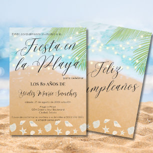 Spanish Chic Sandy Beach Palm 80th Birthday Party Invitation