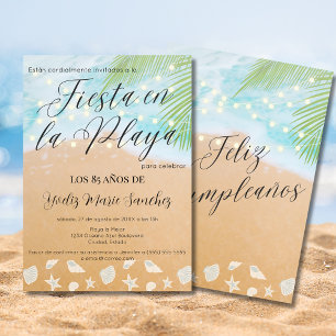 Spanish Chic Sandy Beach Palm 85th Birthday Party Invitation