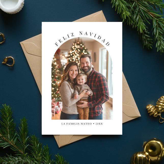 Spanish Christmas Arch Photo Feliz Navidad Red Holiday Card (Creator Uploaded)