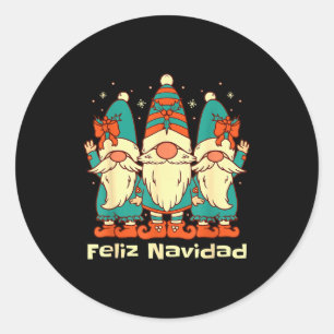 Spanish Christmas Gnomes Feliz Navidad  Classic Round Sticker