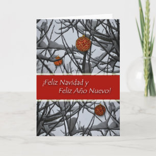 Spanish Christmas, Ornaments in Snow Holiday Card
