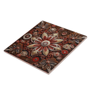 Spanish Christmas Red Star Terracotta Art Tile