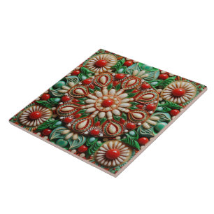 Spanish Christmas Star Hand-paint Terracotta No 6 Tile