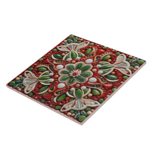 Spanish Christmas Star Hand-paint Terracotta No 8 Tile