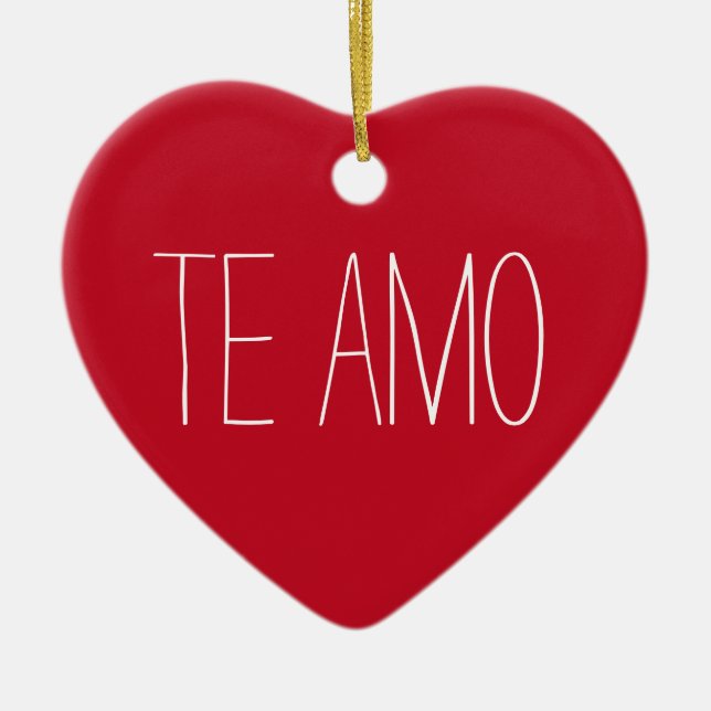 Spanish Christmas Te Amo Red Heart Love Ornament (Front)