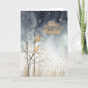 Spanish Christmas Winter Forest Wild Birds Navy Holiday Card