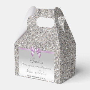 Spanish Classy Silver Sequins Lilac Bow Diamond Favour Box