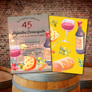 Spanish Classy Wine & Cheese Tasting 45th Birthday Invitation