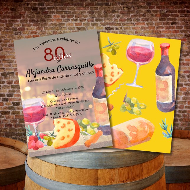 Spanish Classy Wine & Cheese Tasting 80th Birthday Invitation (Creator Uploaded)
