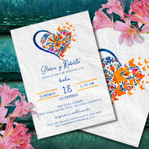 Spanish, Colourful Floral Heart Mexican Wedding
