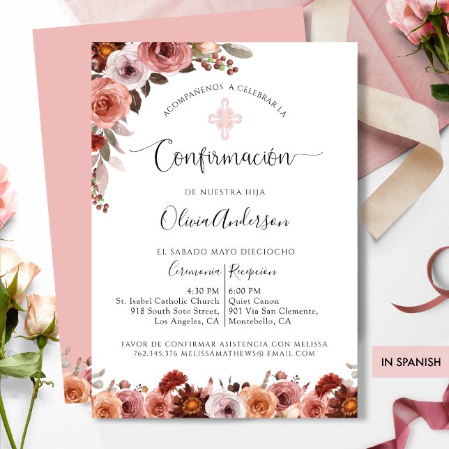 Spanish Confirmation Blush Pink Floral Invitation (Creator Uploaded)