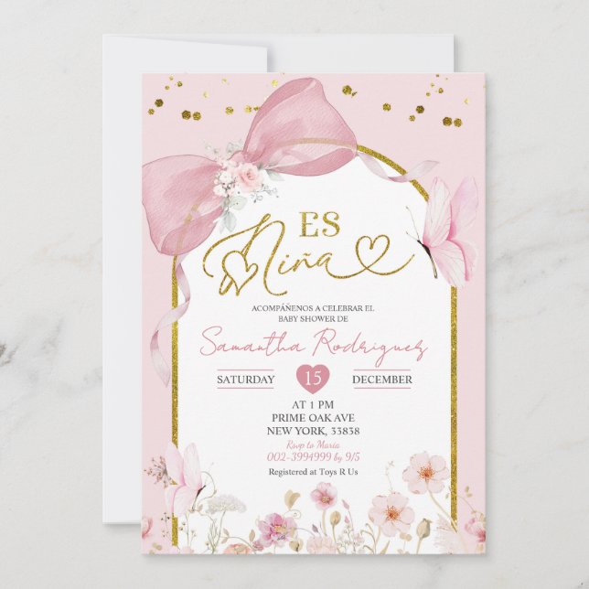Spanish Coquette Blush Pink Butterfly Es Nina Invitation (Front)