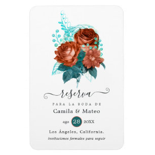 Spanish Coral and Turquoise Wedding Save the Date Magnet