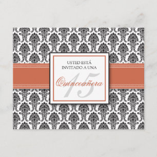 SPANISH Coral Damask Quinceañera Invitación Invitation