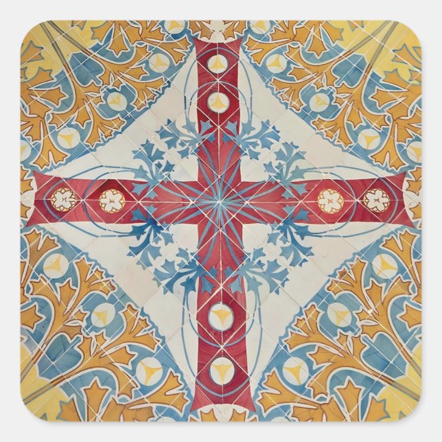 Spanish Cross Tiles Square Sticker (Front)