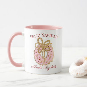 Spanish Custom Merry Christmas Abuela Pink Wreath Mug