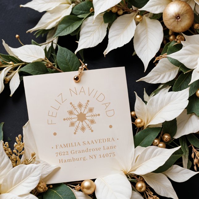 Spanish Cute Sophisticated Snowflake Christmas Rubber Stamp (Cute Sophisticated Snowflake Christmas Winter Address in Spanish Rubber Stamps. )