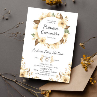 Spanish Cute Yellow Flowers First Communion  Invitation