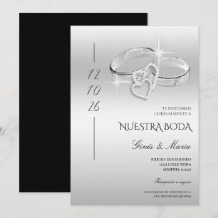 Spanish Decorative Glitzy Silver Wedding Rings Invitation