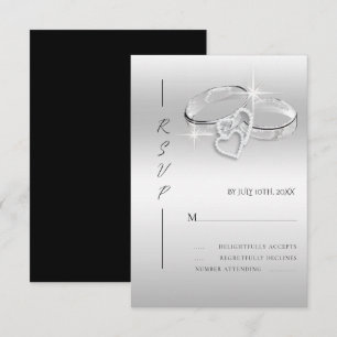 Spanish Decorative Glitzy Silver Wedding Rings  RSVP Card
