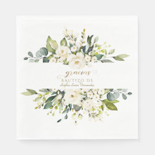 Spanish Delicate Ivory White Flowers Girl Bautizo Napkin