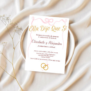 Spanish Delicate Pink Bow Rings Engagement Party Invitation