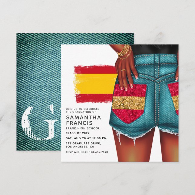 Spanish Denim Girl Graduation Party Invitation (Front/Back)