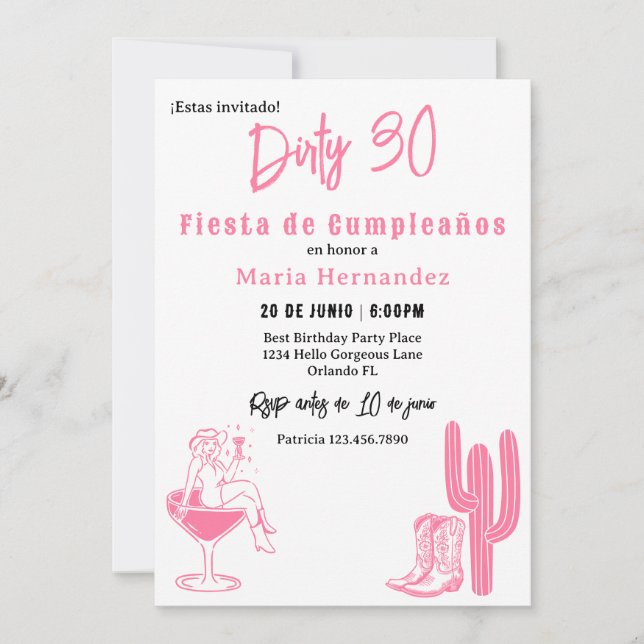 Spanish Dirty 30 Western Fiesta 30th Birthday Invitation (Front)