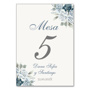 Spanish Dusty Blue Wedding Table Number