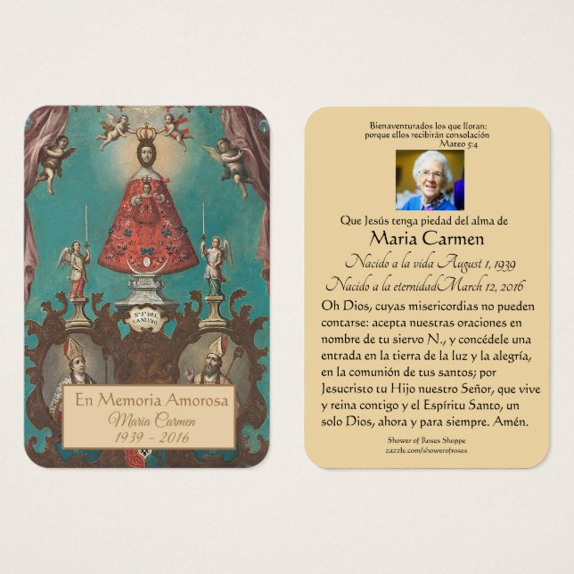 Spanish El Camino Mary Funeral Prayer  Holy Card (Front & Back)