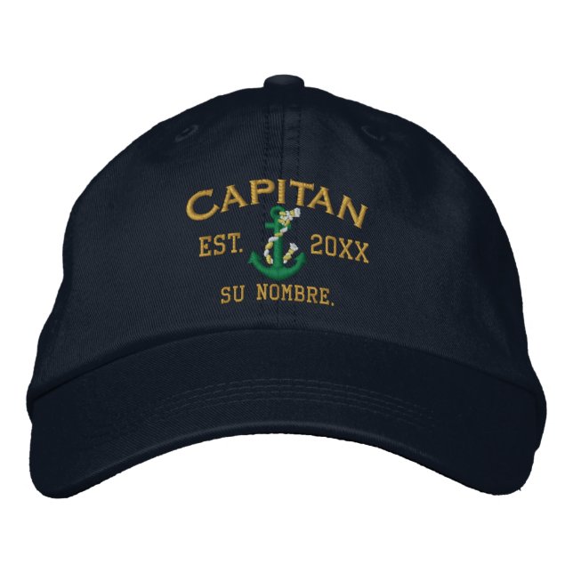 SPANISH El Capitan Green Gold Personalised Embroidered Hat (Front)
