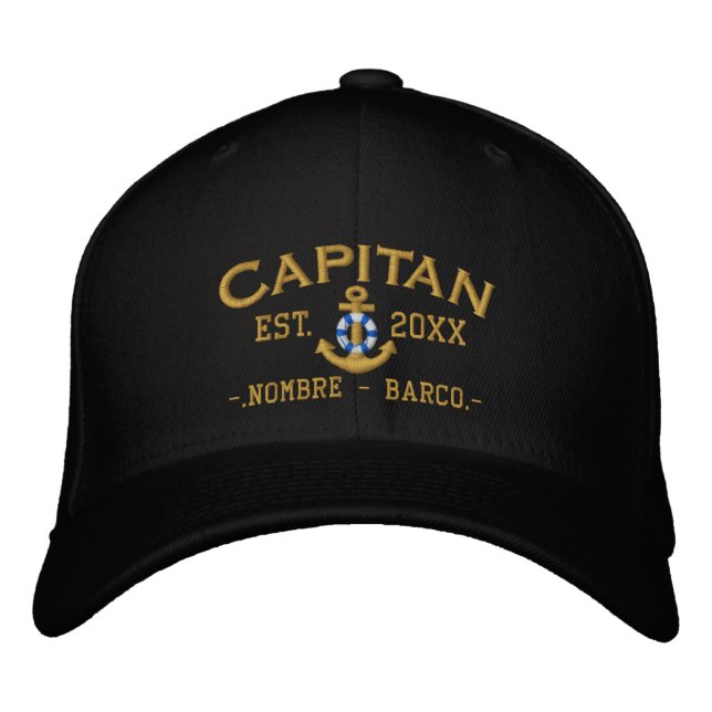 SPANISH El Capitan Nautical Personalised Embroidered Hat (Front)