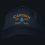 SPANISH El Capitan Style Easy to Personalise Embroidered Hat<br><div class="desc">A Spanish Captain nautical blue lifesaver anchor personalised embroidered baseball cap. Casual fashion that will make an impression on, or off the boat! Personalise this embroidery design with your text and a year. Here's a selection of fine custom casual embroidered baseball caps; in a nautical style, you can easily personalise...</div>