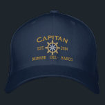 SPANISH El Capitan Su ubicación Nombre del barco. Embroidered Hat<br><div class="desc">Use the "Ask this Designer" link to contact us with your special design requests or for some assistance with any of your customisation needs. 
 
 More variations of this fine custom Spanish captain embroidery are available!</div>