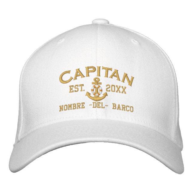 SPANISH El Capitan Year and Name in Golden Style Embroidered Hat (Front)