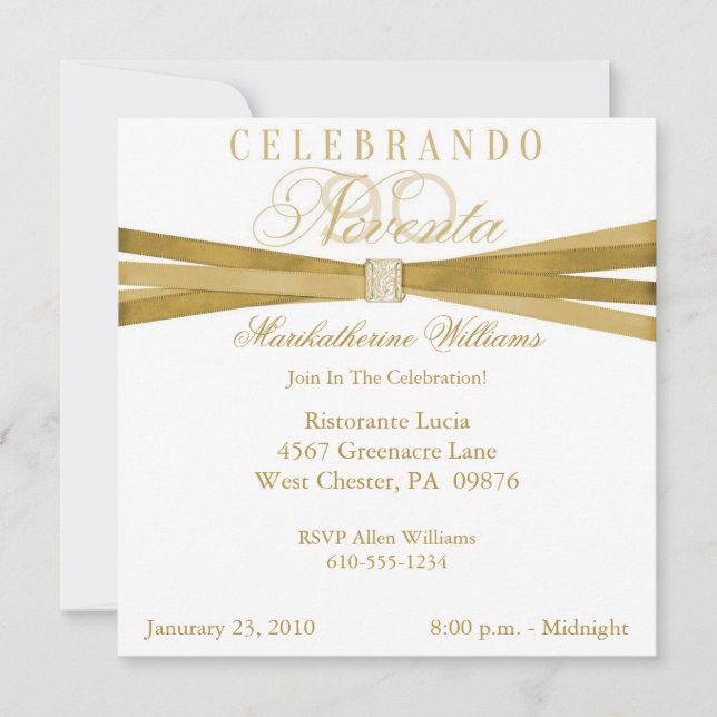 Spanish Elegant 90th Birthday Party Invitations (Front)