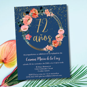 Spanish Elegant Chic Floral 72nd Birthday Party Invitation