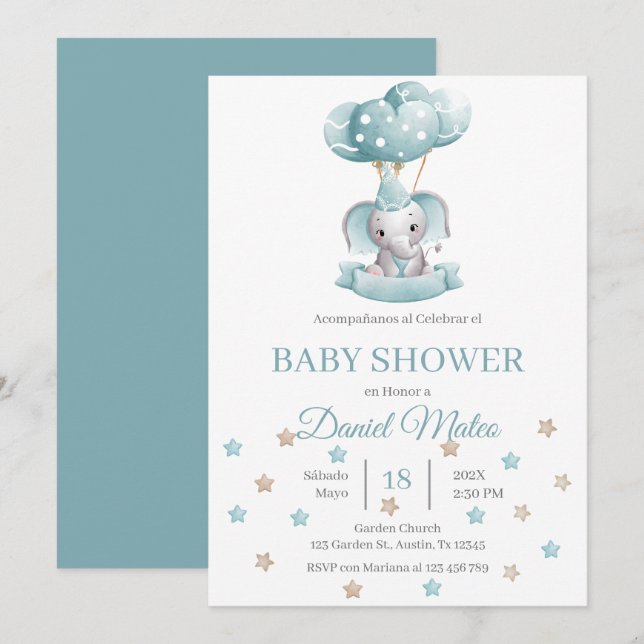 Spanish Elephant Baby Shower Invitation (Front/Back)