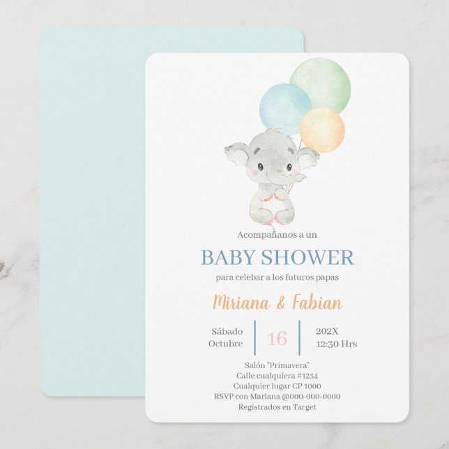 Spanish Elephant Baby Shower Invitation (Front/Back)