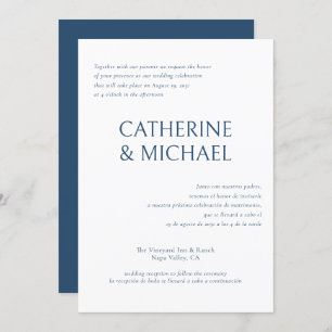 Spanish English Bilingual Elegant Classic Wedding Invitation