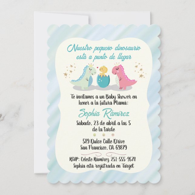 Spanish/Español Baby Shower Dinosaurs Watercolors Invitation (Front)