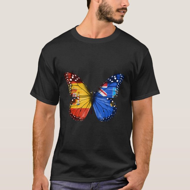 Spanish Falkland Islanders Flag Butterfly T-Shirt (Front)