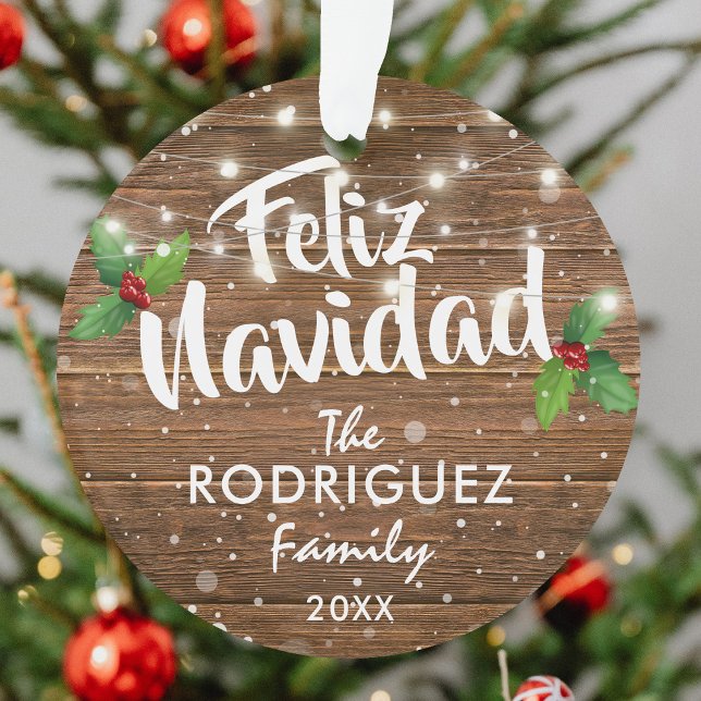 Spanish Family Photo Feliz Navidad Ornament (Creator Uploaded)