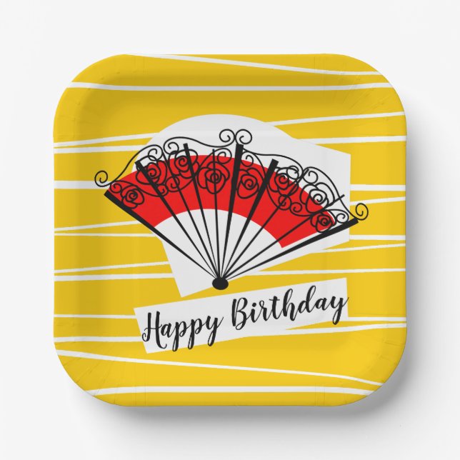 Spanish Fan Birthday square paper plate (Front)