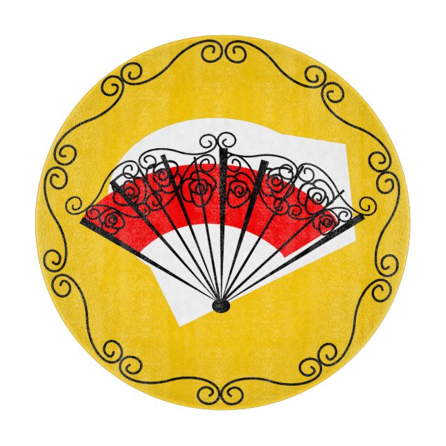 Spanish Fan Border cutting board round (Front)