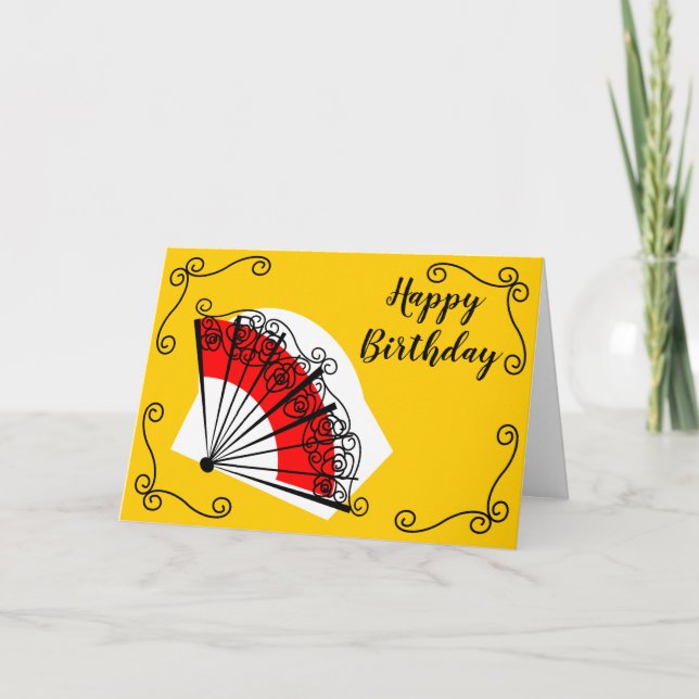 Spanish Fan Corners Birthday landscape Card (Front)