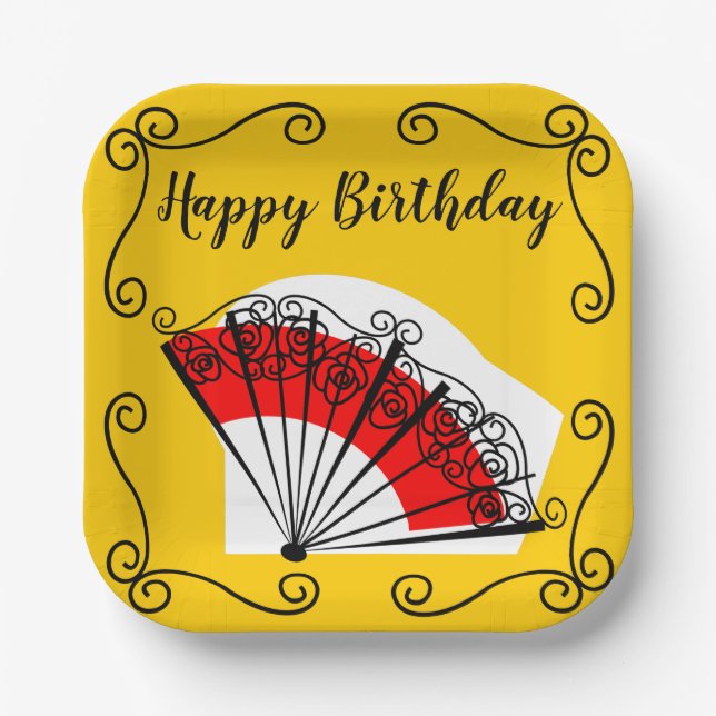 Spanish Fan Corners Birthday square Paper Plate (Front)