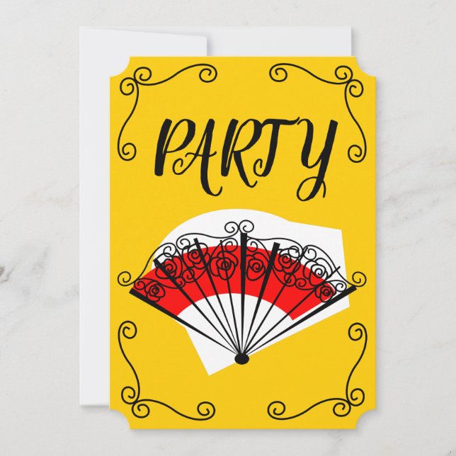 Spanish Fan Corners Party vertical Invitation (Front)